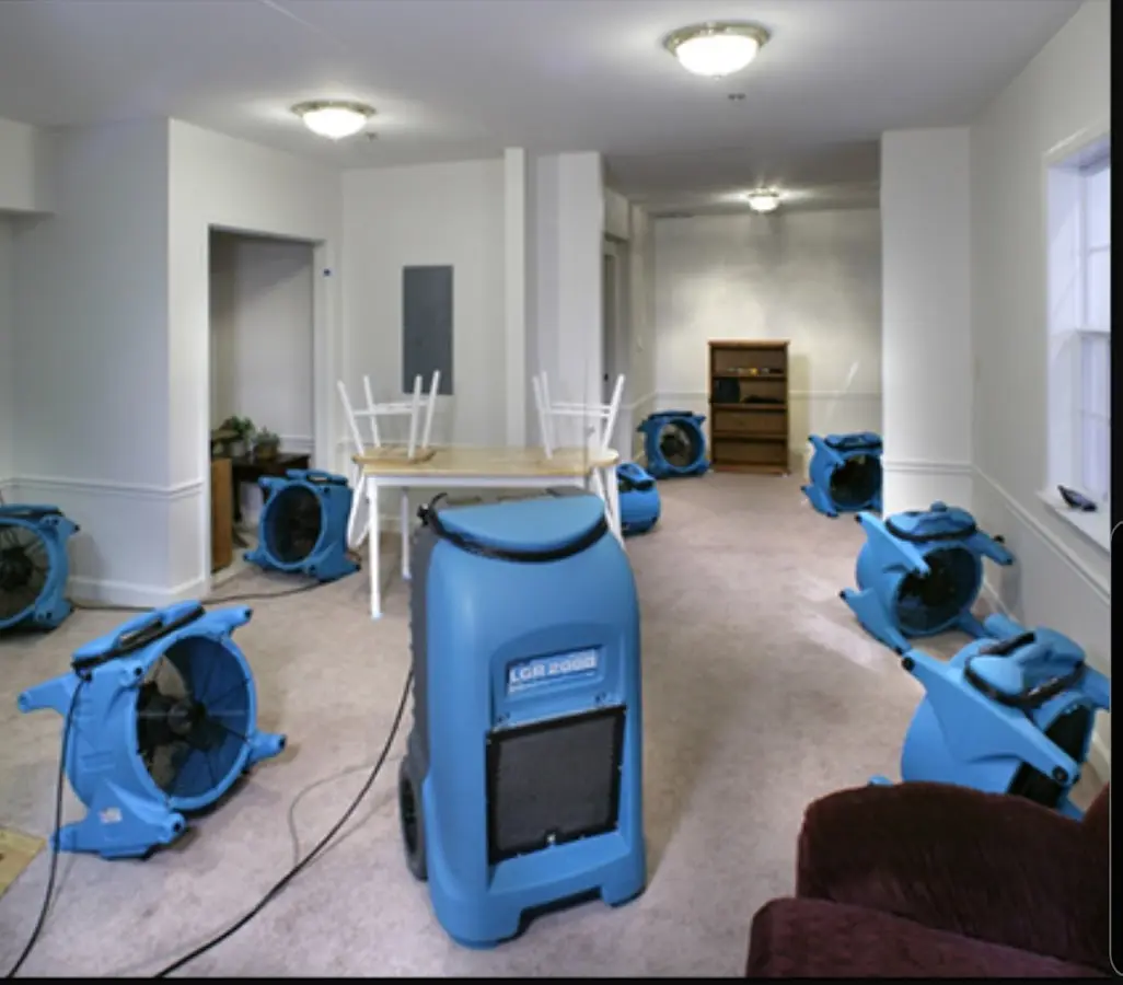 Air movers and dehumidifier setup for Water Damage Restoration in Bensenville